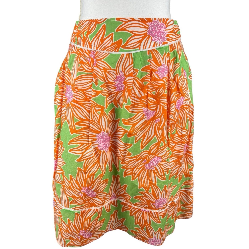 Lilly Pulitzer Fayette Avocado Green Orange Crush Skirt Pockets Summer Floral 6
